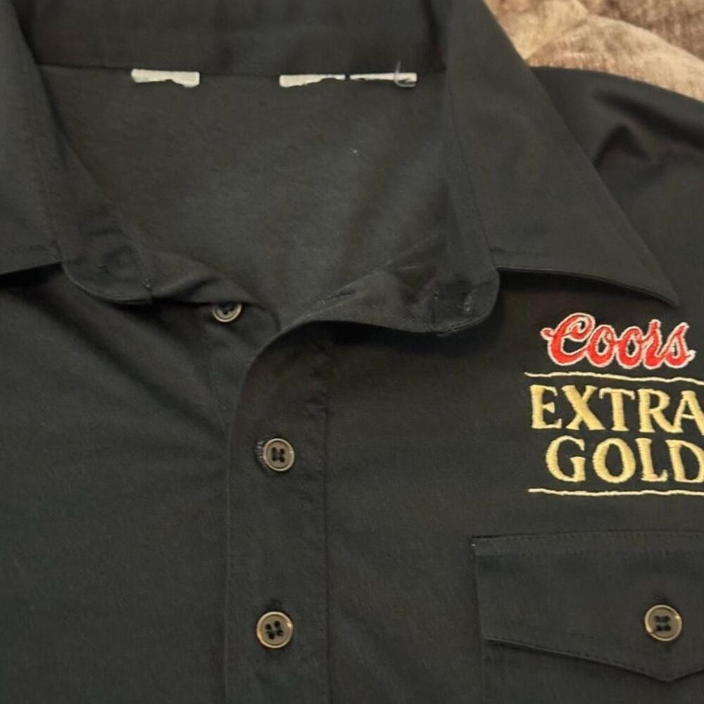 Vintage Coors Extra Gold Black Embroidered Beer Polo Shirt Men’s Medium Large